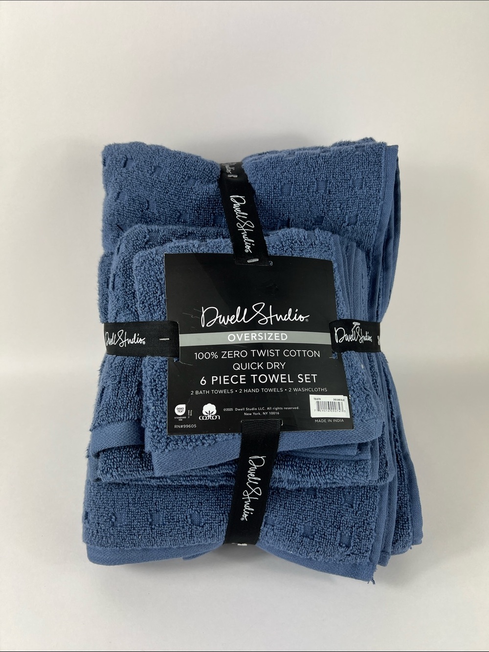 Dwell Studio Bath Towel Set Blue Zero Twist Soft 100% Cotton 6 Piece Set NEW
